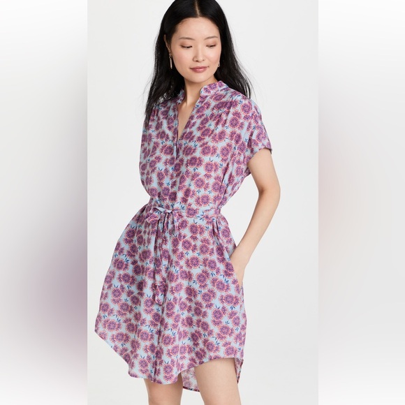 SALONI Dresses & Skirts - NWT Saloni Tilda Silk Short Sleeve Belted Mini Dress in Ciel Dragonfruit Print 4